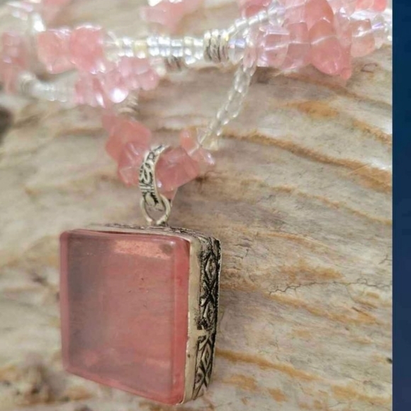 Gorgeous Pinkish And Silver Sheer Rubellite Beaded Pendant Necklace. - Picture 1 of 5